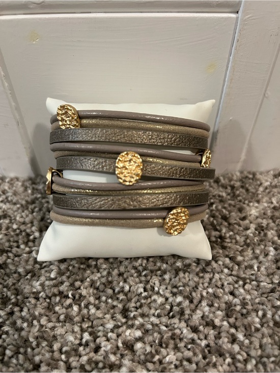 Jewelry - Gold Accent Taupe Wrap Bracelet - Women Jewelry